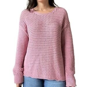 Madewell Women’s Knit Sweater XXS Pink Open Weave Chunky Crochet Cottagecore
